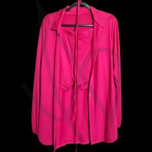 Flamingo Hot Pink 2 Piece Lounge Set- Button Down top w/shorts and tie XL